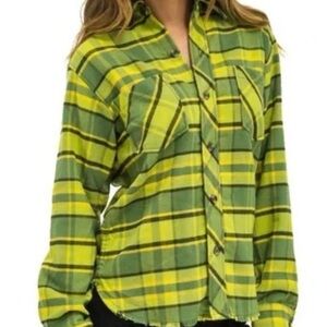 Aviator Nation Flannel Western Shirt in Avocado Plaid